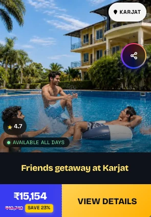 Friends Getaway at Karjat — poolside resort staycation, live on Awestruck, rated 4.7